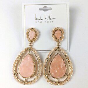 NEW Nicole Miller Pink & Gold Beaded Earrings